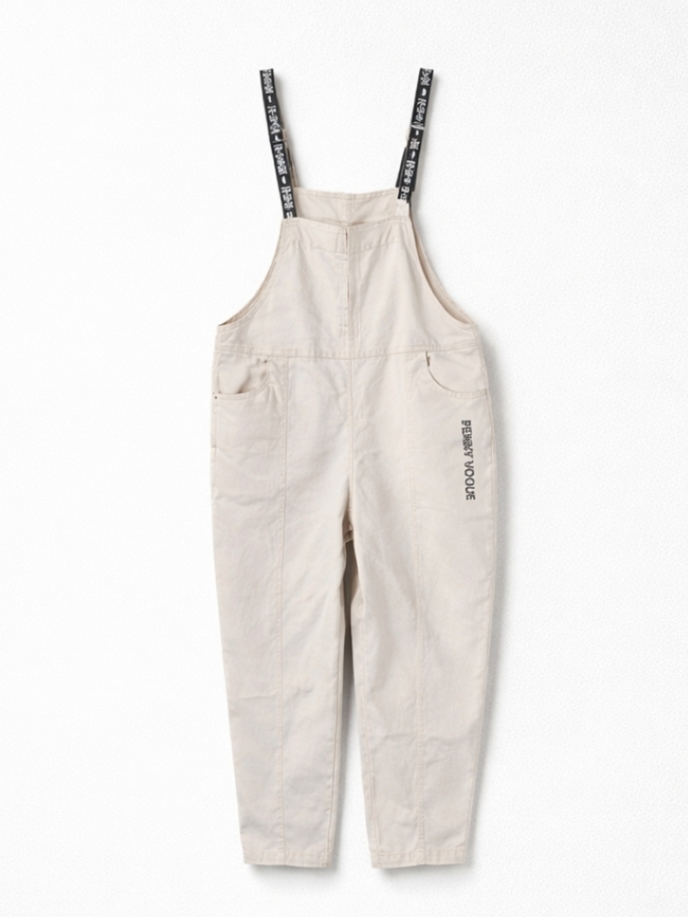 Denim Beige Overalls with Logo Straps Size Medium - Picture 9 of 12